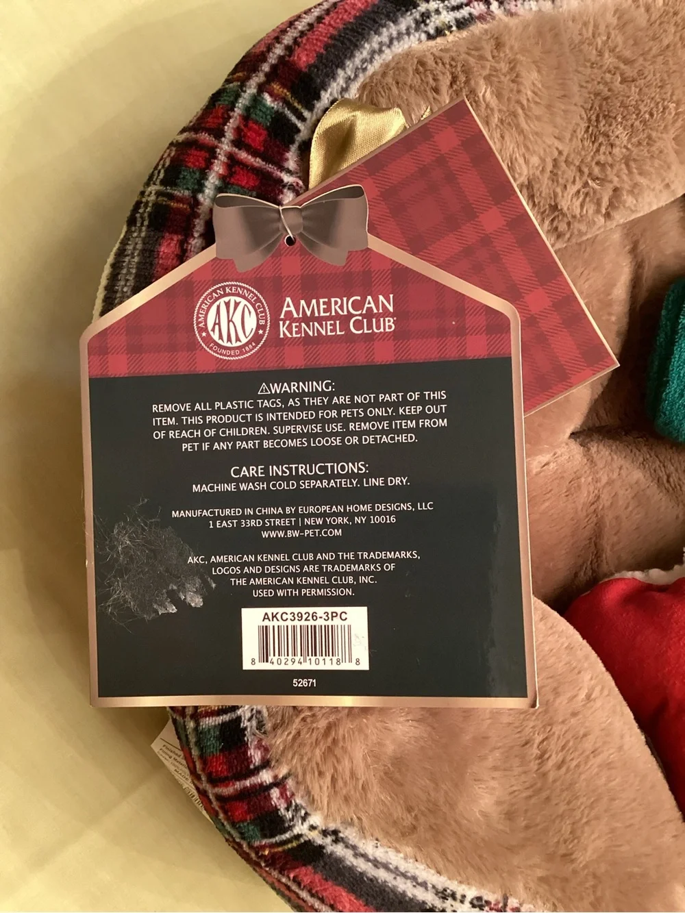 American Kennel Club Pet 3 Piece Christmas Holiday Plaid Bed Gift Set NWT